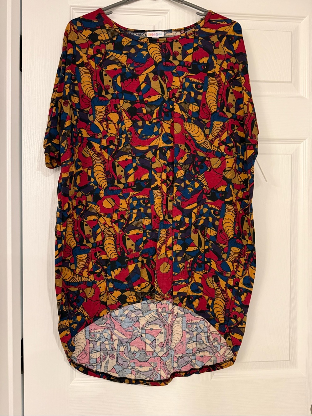 LuLaRoe Irma Multicolor Abstract Print Shirt - Yellow/Red/Blue